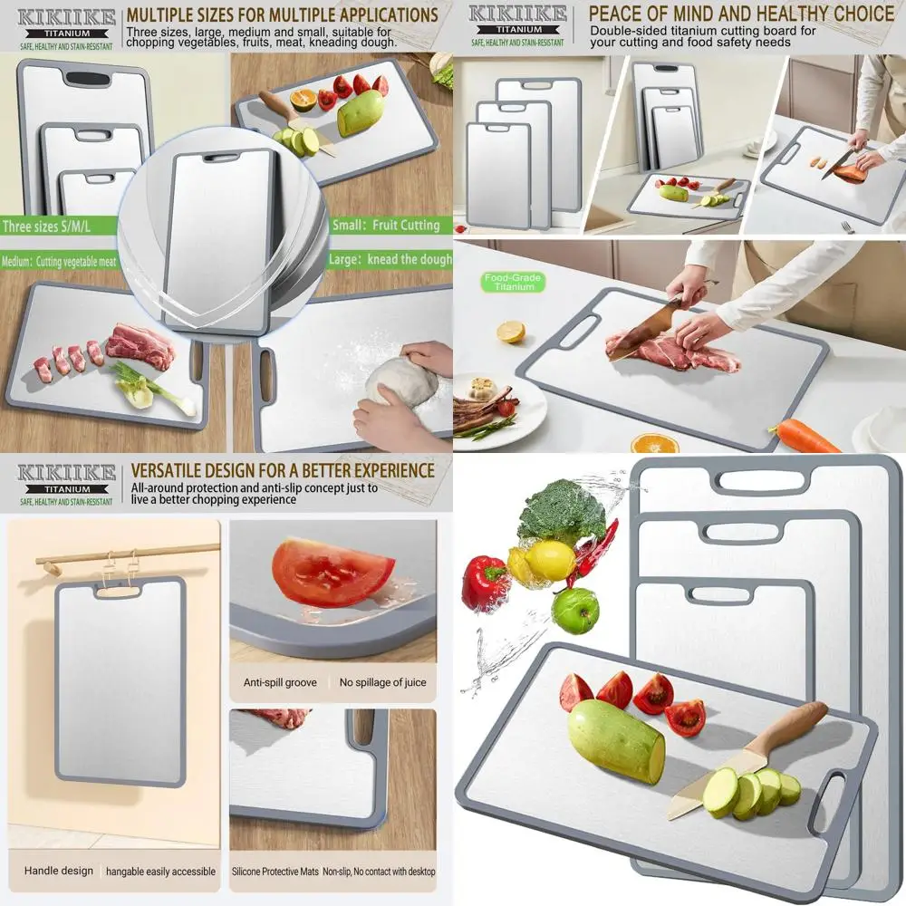 

Титановые разделочные доски из 3 предметов — двусторонний, нескользящий силиконовый край, пищевой, легко чистится
