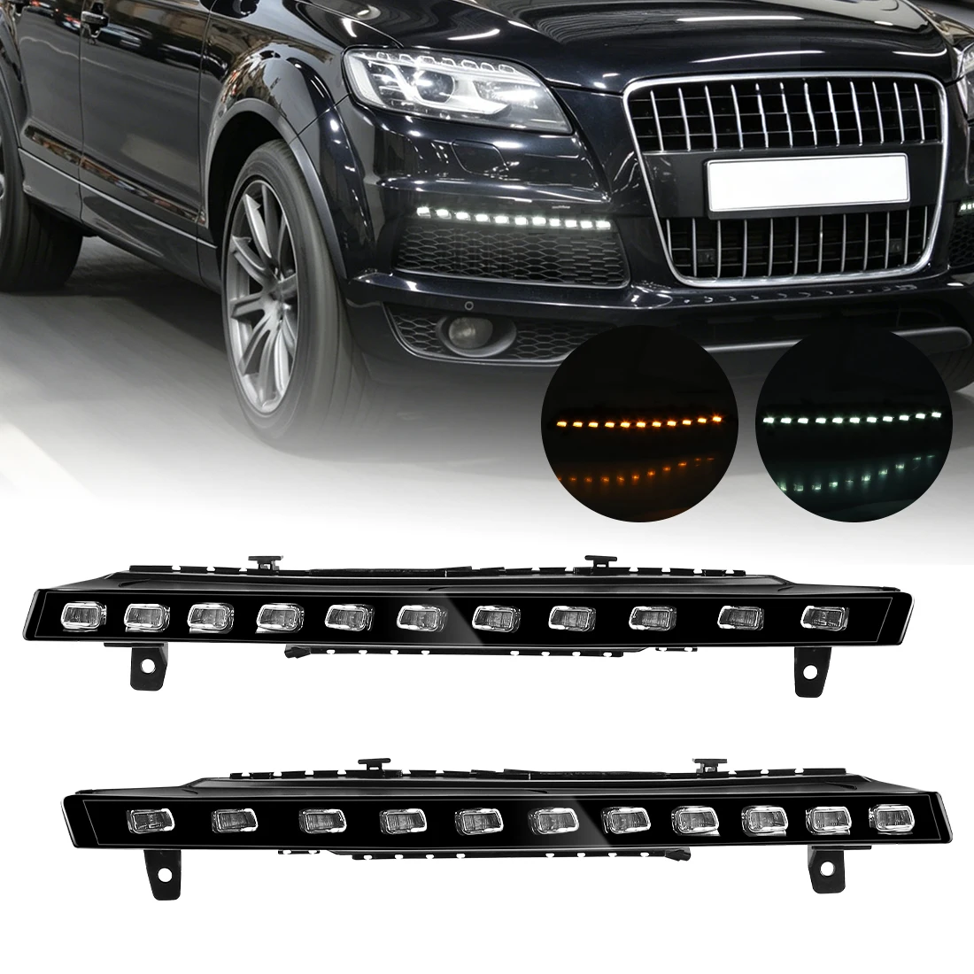 OE: 4L0953041E 4L0953042E For Audi Q7 2006-2009 2010-2015 DRL Turn Signal Lamp Daytime Running Light Front Bumper Driving Lights