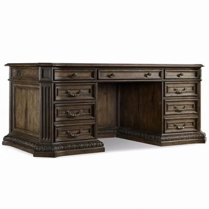 

Solid wood office American retro old carved computer desk, study drawer, writing desk, study table