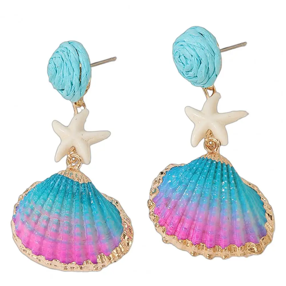 Gold Trim Earrings Edge Earrings Boho Raffia Dangle Earrings for Women Handmade Rattan Hoop Jewelry Set Beach Starfish Statement