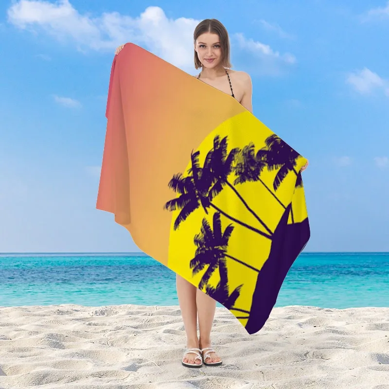

Tropical Sunset Palm Tree Polyester Beach Towel Quick Dry Sand Free Bath Towel For Summer Vacation Swim Pool Seaside Surf