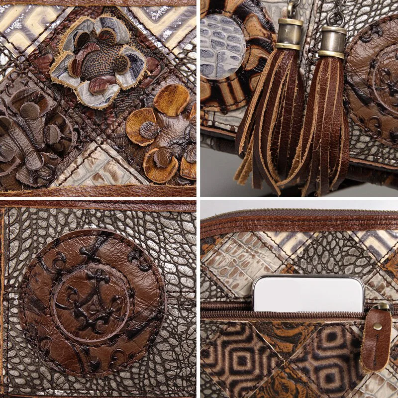 Bolso de cuero para mujer, bandolera bohemia de marca de diseñador, de cuero genuino, Retro, de lujo, con borlas, estilo étnico