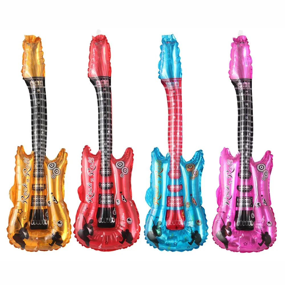 

4 PCS Red Blue and Gold Guitar Foil Balloons for Kids Birthday Party Decoration Props Musical Instrument Inflate Balloon