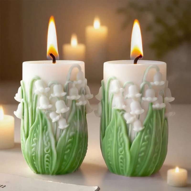 

3pcs Lily of the Valley Pillar Mold for Floral Scented Candles, Embossed Flower Decor.