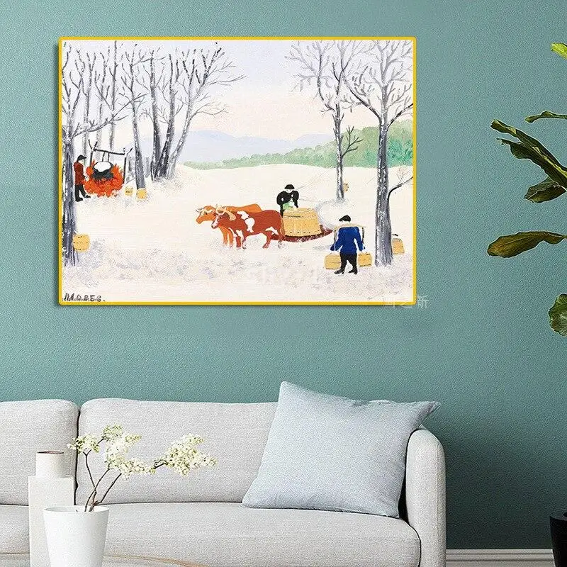 Grandma Moses Farm Landscape Canvas Art Print  Aesthetic Living Room Wall Decor Poster