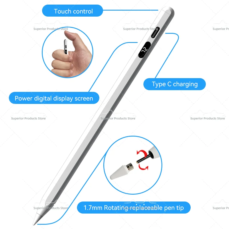 Digital Power Display Active Capacitive Universal Stylus Pen for iPad, Android, and IOS Tablets and Phones with  Good on Drawing