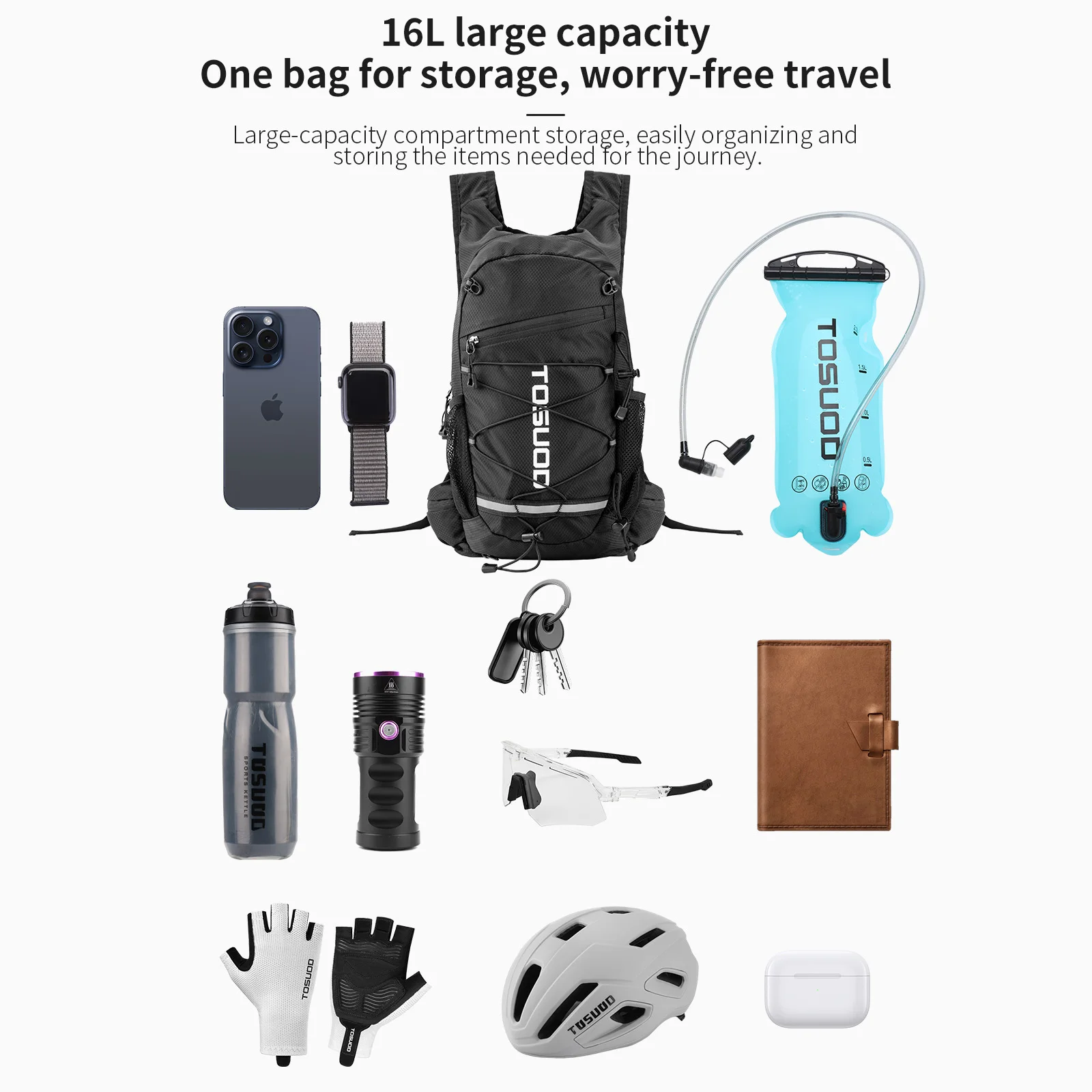 TOSUOD Hydration Backpack Outdoor Cycling Climbing Bag 16L Hydration Capacity Travel Hiking Backpack Breathable Lightweight view 2