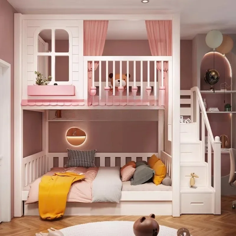 Children's room Princess double bed Bedroom furniture Children's wooden loft bed