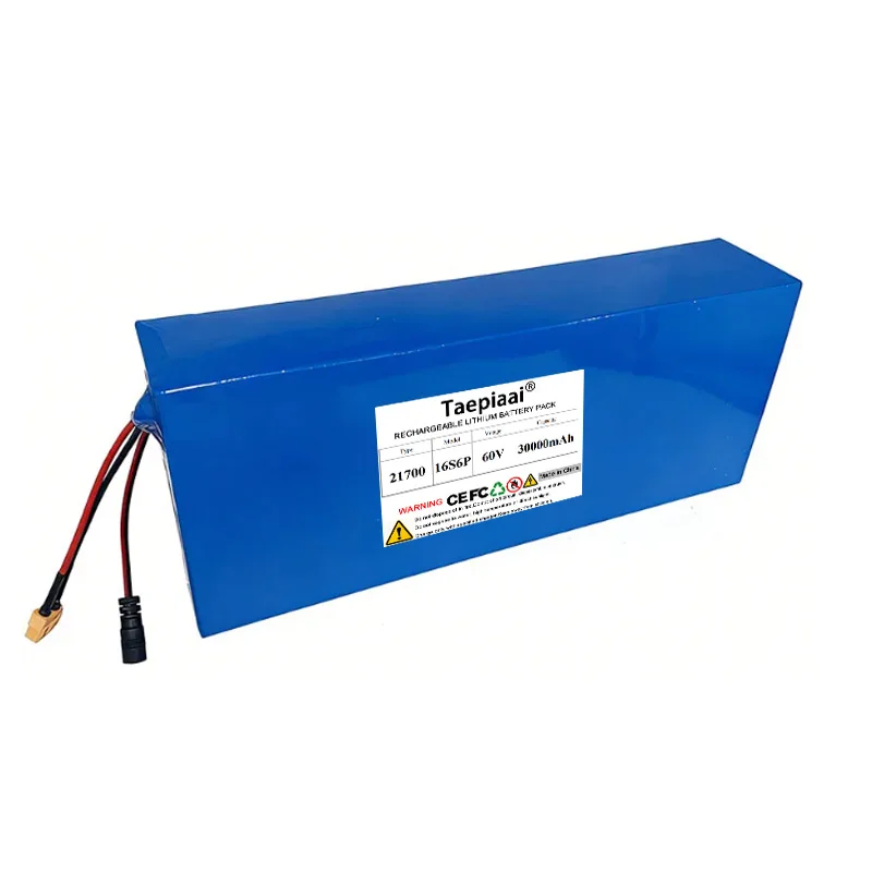 Taepiaai 60V Battery Pack 21700 30ah Lithium 16S6P Full Capacity High Power Rechargeable Built-in 30A BMS Durable for 0-2000W