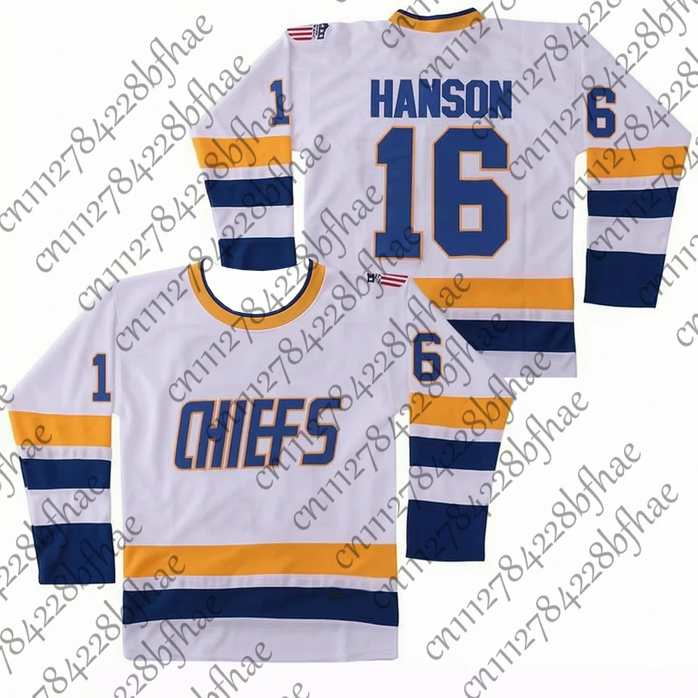 Hanson Brothers Hockey-Trikot für Herren, SlapShot # 16 # 17 # 18 Chiefs Weiß-Blaue Film-Fanartikel Authentische Sportteam-Kleidung für Kinder – Detail 1