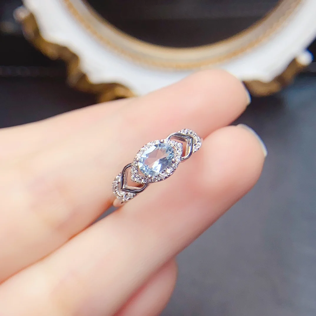 

FS S925 Sterling Silver 4*6mm Natural Aquamarine/Citrine Ring Fine Charm Weddings Jewelry Symbol of Love Beauty for Woman