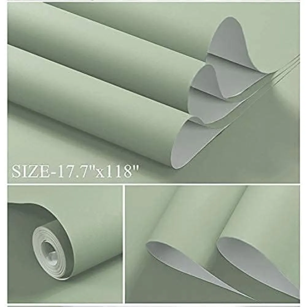 ورق جدران أخضر قابل للتقشير واللصق - حديث ذاتي اللصق، قابل للإزالة، محكم، مناسب للإيجار للجدران مقاس 787 × 17.7 بوصة