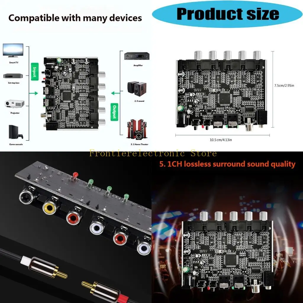 G8DB Portable Sound Conversion Device Processing Digital Inputs to Output Analog 5.1 or Stereo Sound Featuring Multiple Port