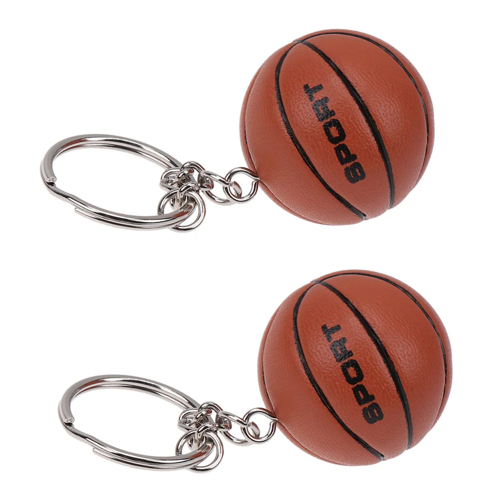 2 Pcs Outdoor Basketball Simulation Pendant Keychain Lovely Decorative Ring for Creative Hanging Child
