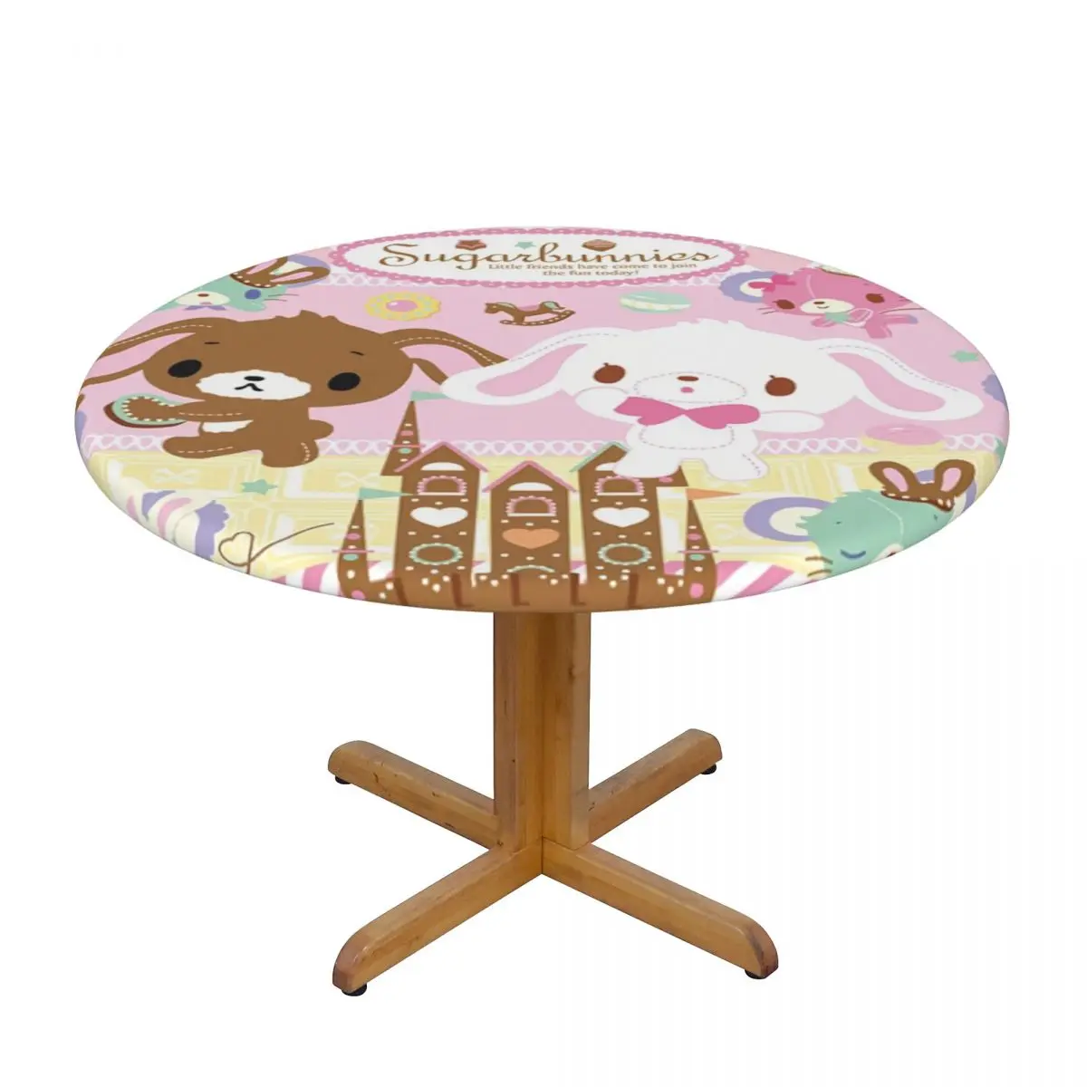 Customized Disney Cartoon Sugarbunnies Sanrio Japan Anime Tablecloth Round Elastic Waterproof Table Cover Cloth for Banquet