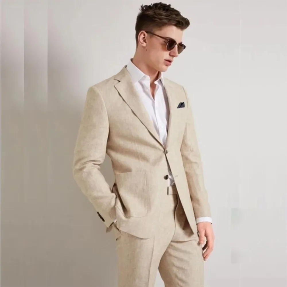 

Smart Notch Lapel Single Breasted Beige 2 Piece Jacket Pants Slim Fit Elegant Men's Suits Formal Wedding Outfits Customized