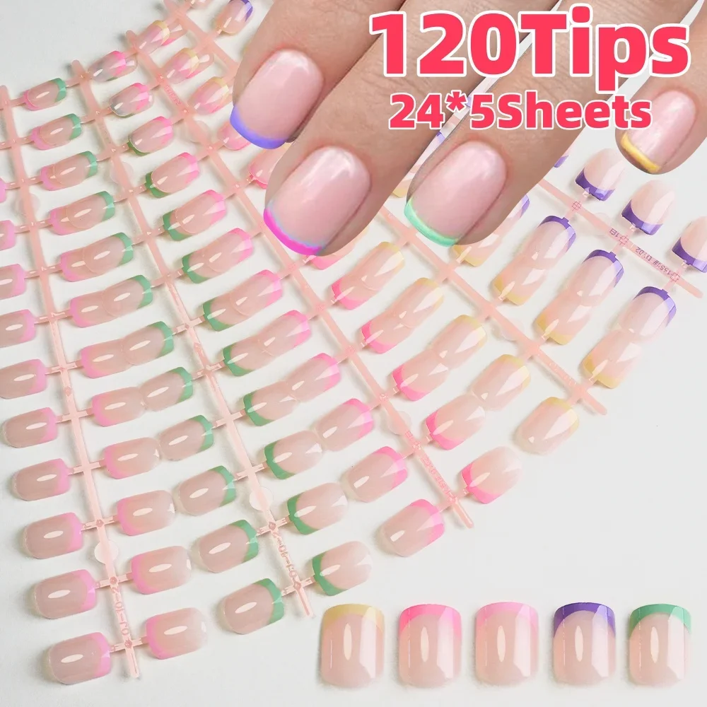 

120Tips Французские матовые короткие квадратные накладные ногти с полным покрытием, мягкие гелевые накладные ногти, 12 размеров для DIY, женский салон, накладные кончики пальцев