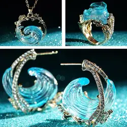 Ocean's Oath Necklace Earrings Jewelry SetAdjustable Ocean Necklace Rings Earrings Summer Marine Theme Jewelry Packs