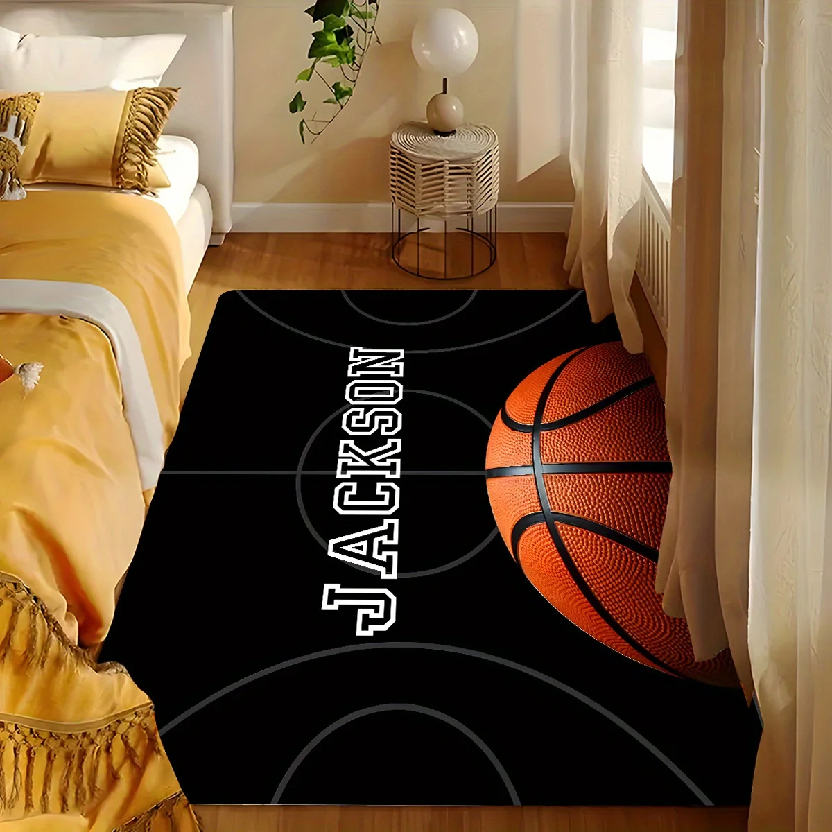 ersonalized Custom Name Basketball Court Rug - Non-Slip Soft Sponge Floor Mat for Bedroom, Kitchen, Hallway & Entrance Decor