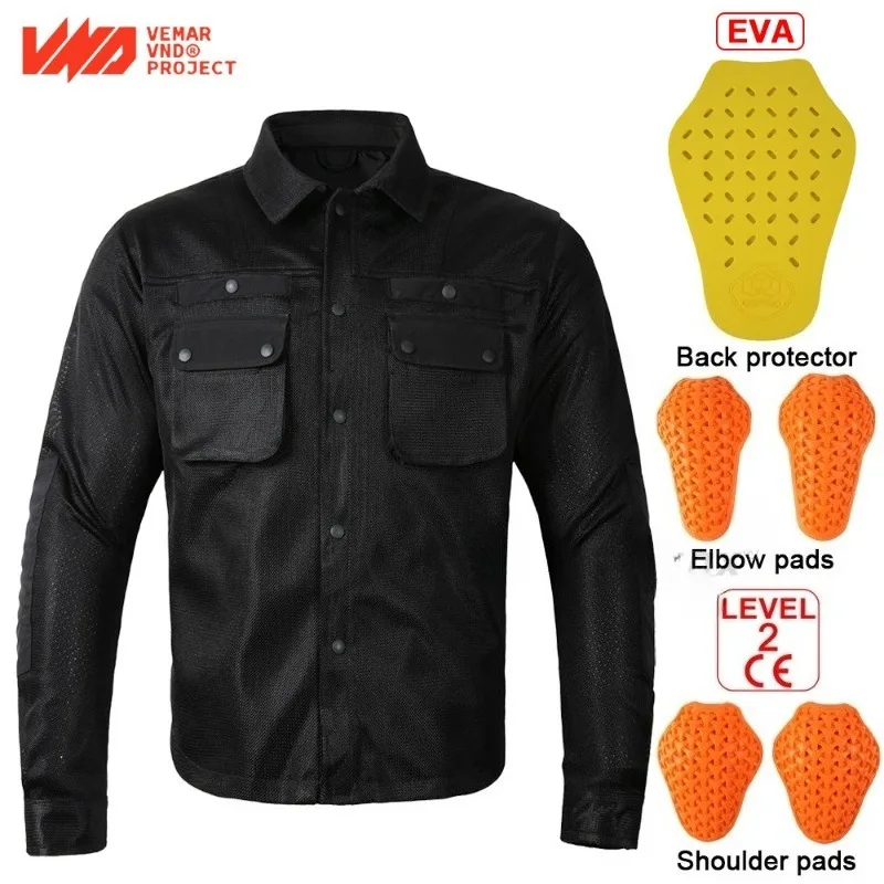 VND Motorcycle Riding Jacket Men Breathable Mesh Casual Commuter Motorbike Shirt Spring Summer Protective Riding Wear