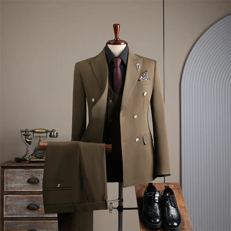 J1124 Double-breasted brown suit for men Business groom wedding dress Groomsmen business slim suit for men