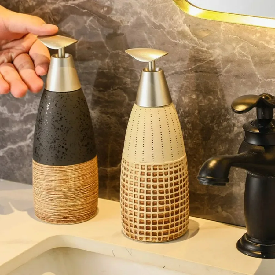 

400ml Vintage Ceramic Soap Dispenser Bottle Press Pump Shampoo Shower Gel Lotion Refillable Empty for Bathroom Home Set