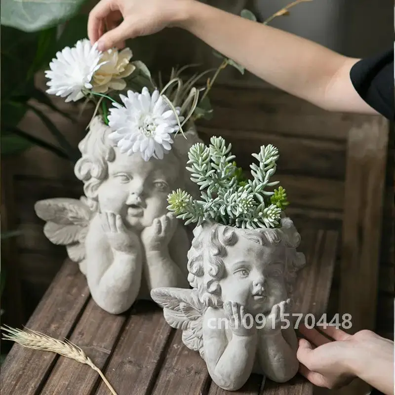 Silicone Mold Cute Angel Baby Flower Pot Succulent Pen Holder  Making Resin Concrete Vase Cactus Silicone Mold Home Decor Tool