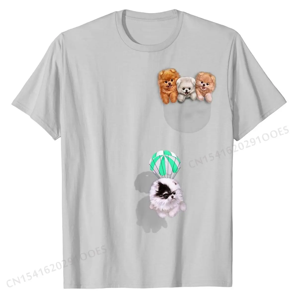 T-Shirt - Cute Tea Cup Pomeranian Puppy, Dog in Pocket Print Tops Shirt Cotton Boy Tshirts Print Rife