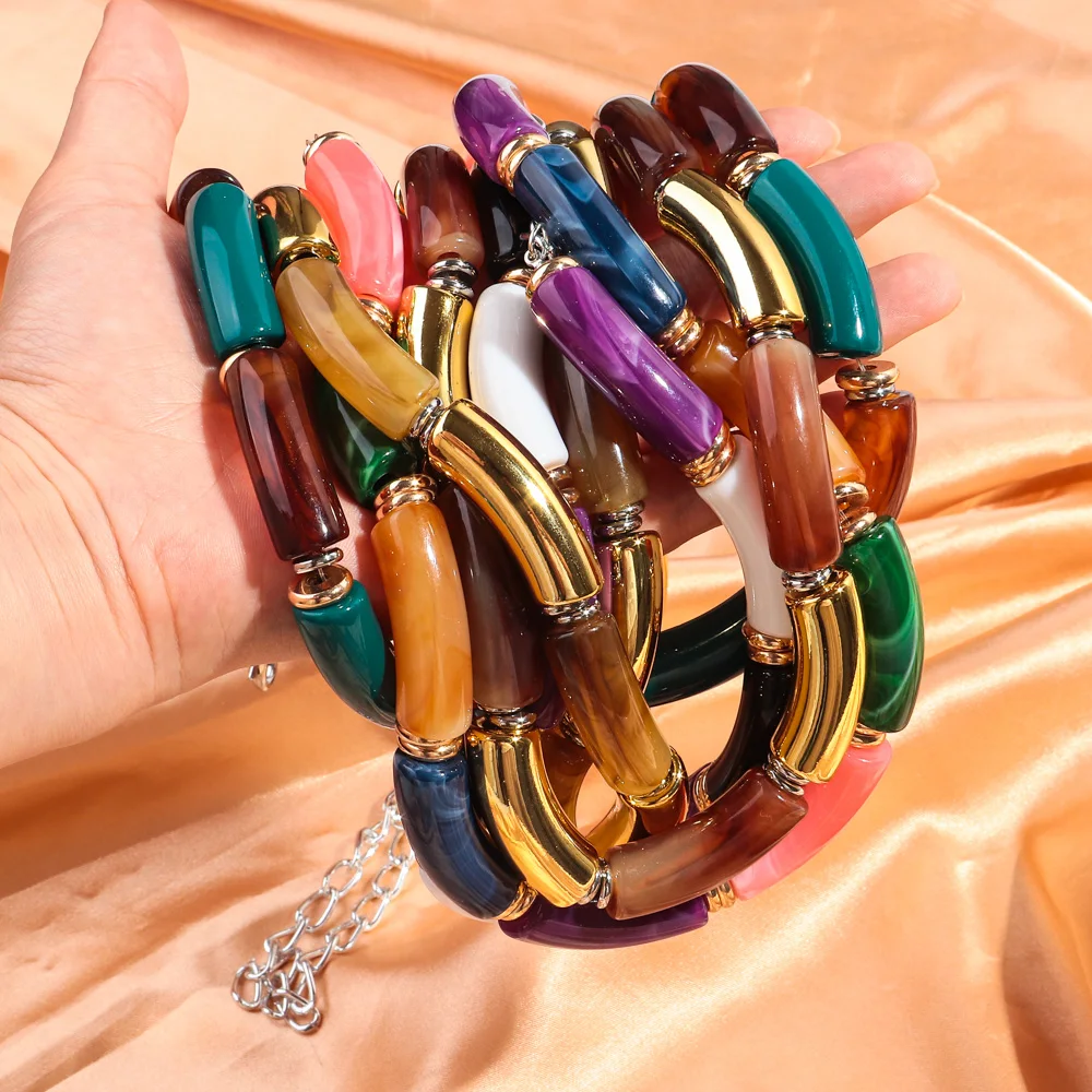 Neue klobige Bambus gebogene Röhre Acryl Halsband Halskette Männer Frauen bunte große Ellenbogen Stapel Halskette trendige Schmuck Collier Geschenk – Detail 5