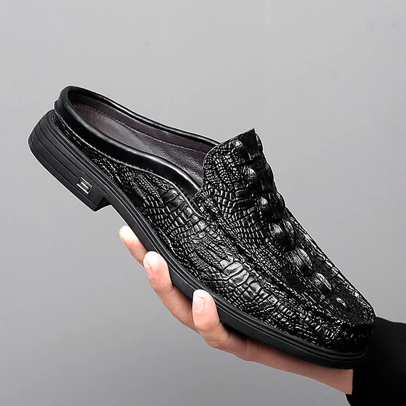 

Мужские кожаные мюли-полуботинки, повседневные модные элегантные мокасины больших размеров для прогулок, новинка 2026 года