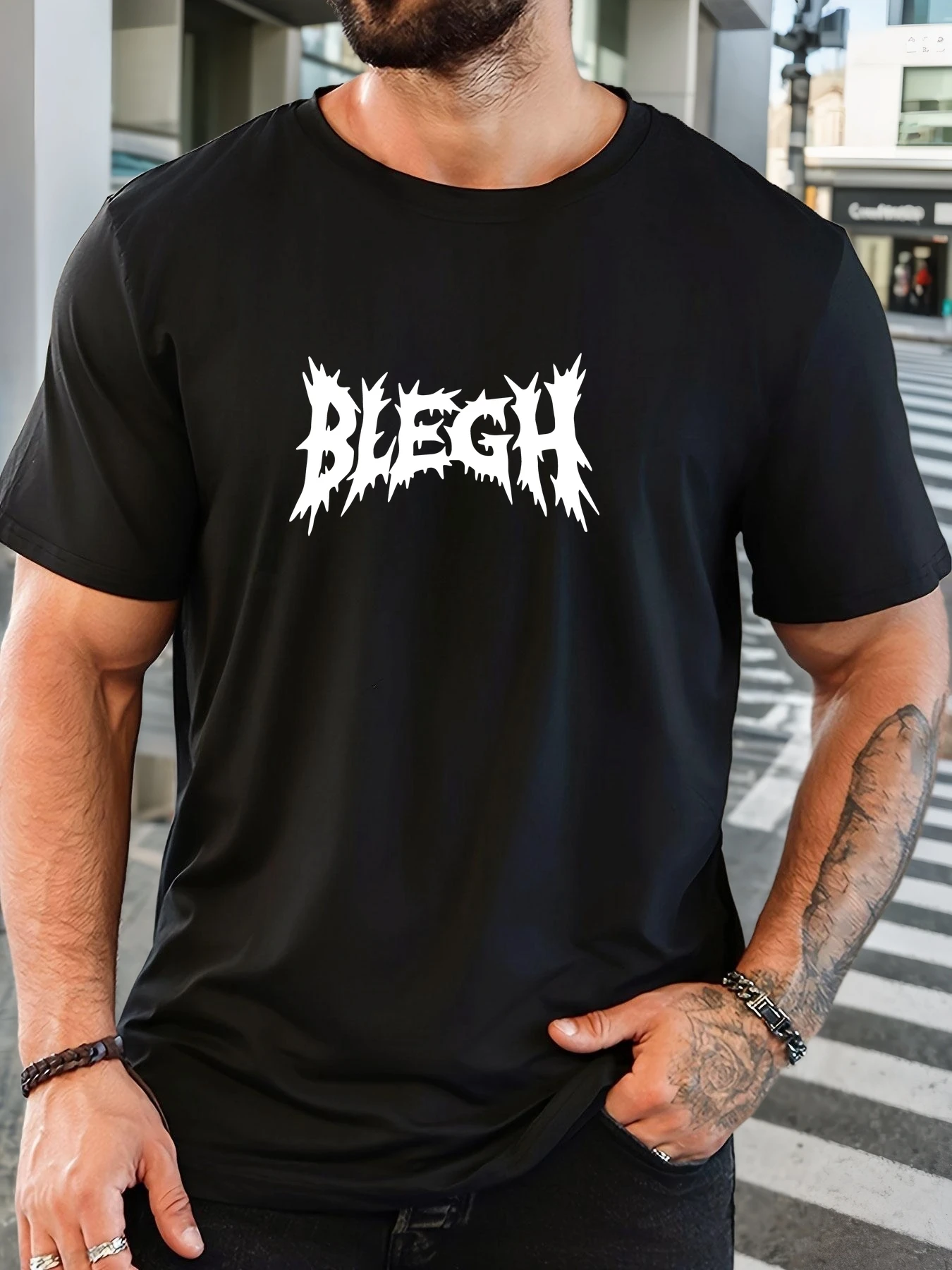 

Men's BLEGH pattern summer casual crew neck short T-shirt