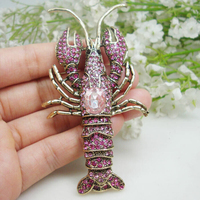 Pretty Pink Lobster Art Nouveau Brooch Pin Rhinestone Crystal Party Corsage