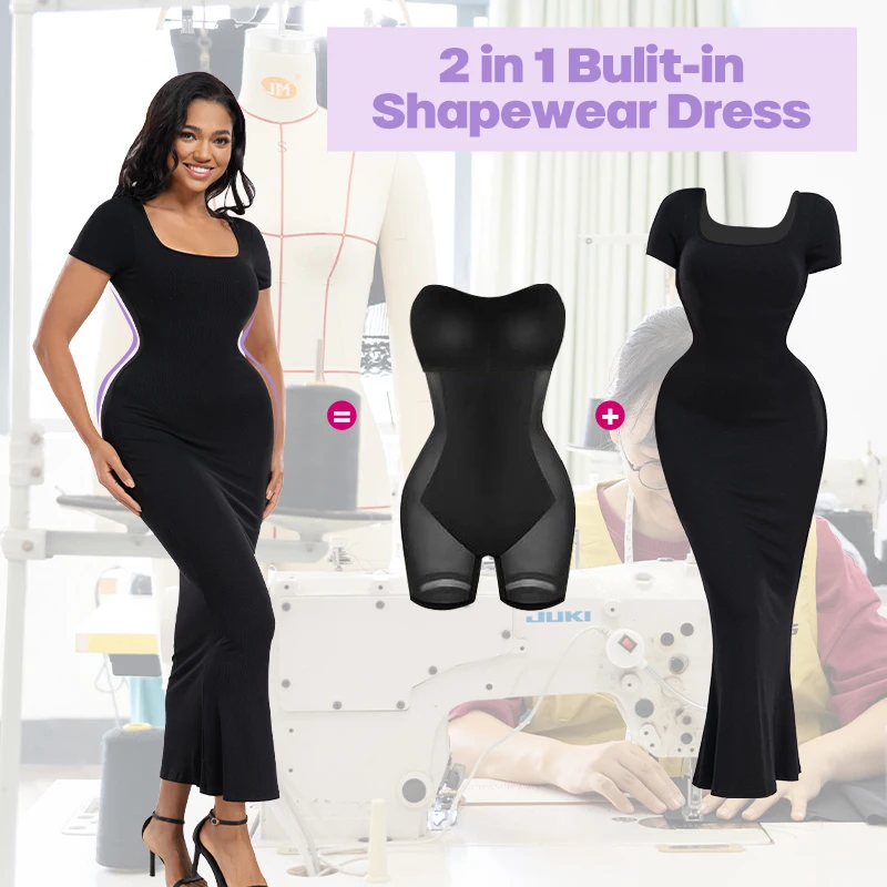 2 in 1 Tummy Control Seamless Bodycon Shapewear Sculpting Bodysuit Shaping Suspender Skirt with Built-in Bra
