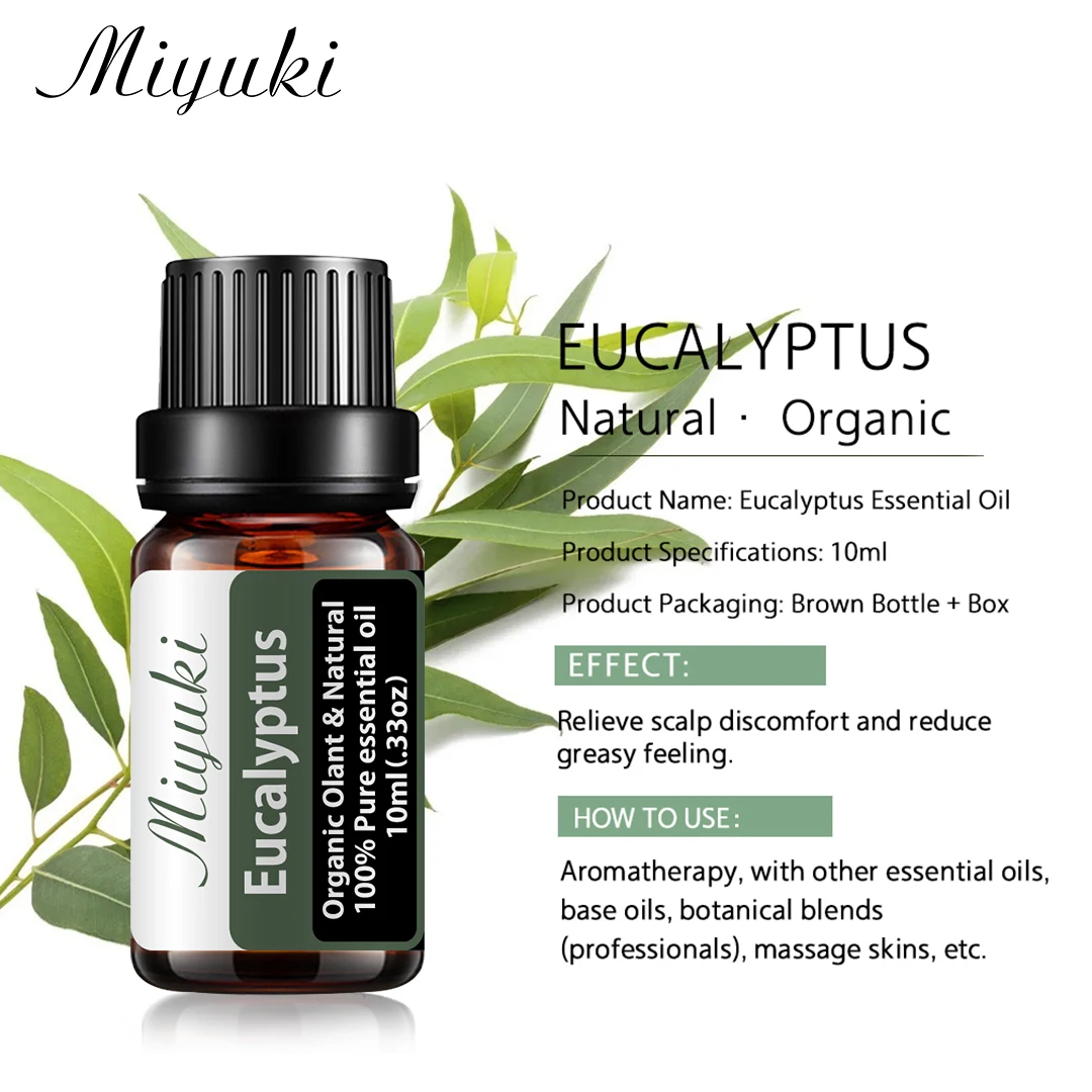 10ML Eucalyptus Pure Plant Essential oils for Humidifier Aroma Diffuser Oil Massage Spa Bath Fragrance with Droppers