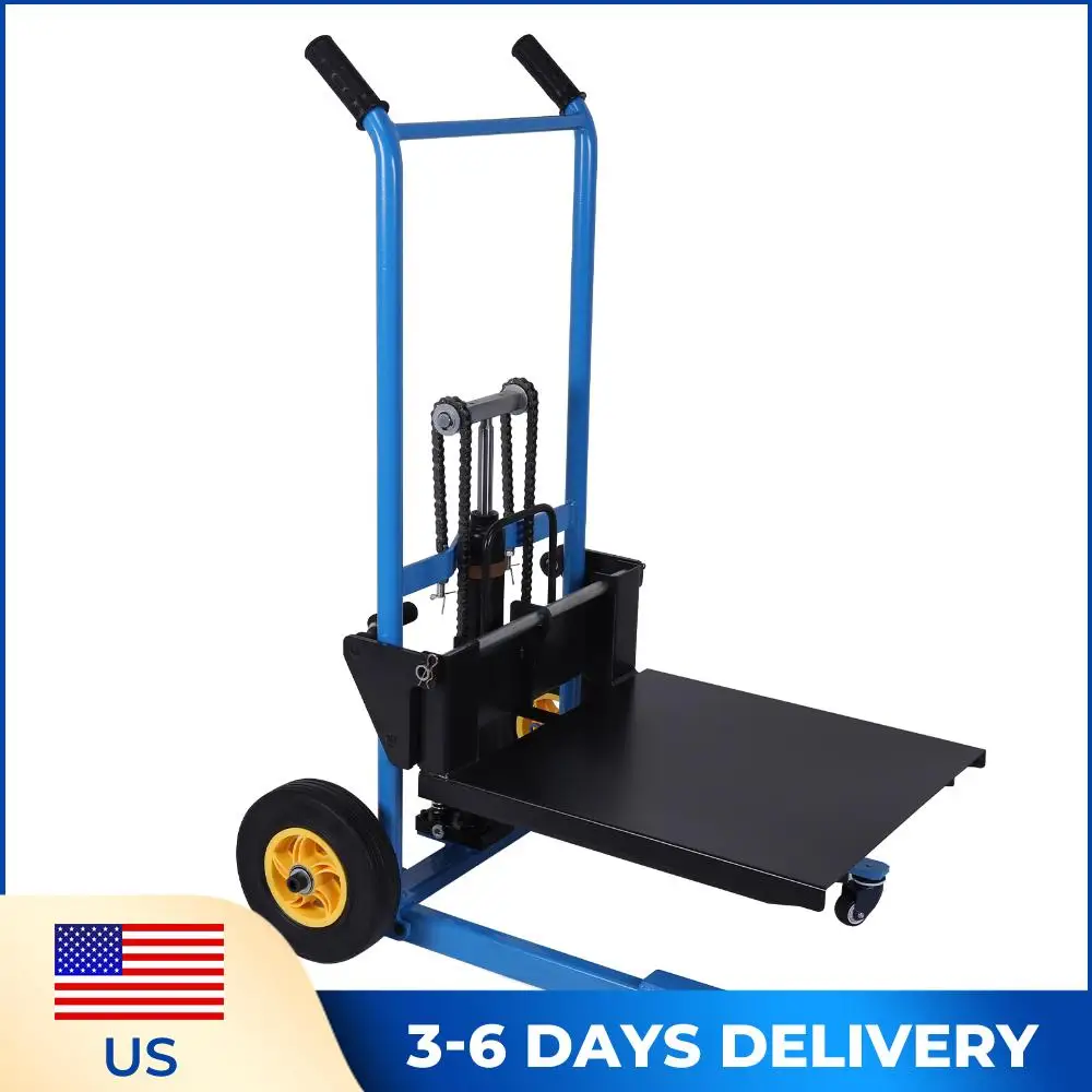

450 Lbs Manual Winch Stacker 2 Universal Wheels Manual Forklift Material Stacker for Construction Warehousing and DIY Projects