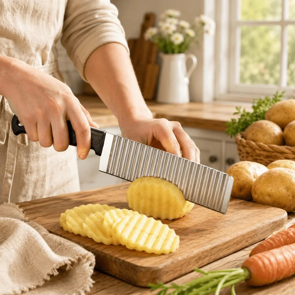 Stainless Steel Potato Chip Slicer Dough Vegetable Fruit Crinkle Wavy Slicer Knife Potato Cutter Chopper French Fry Maker Tools view 4