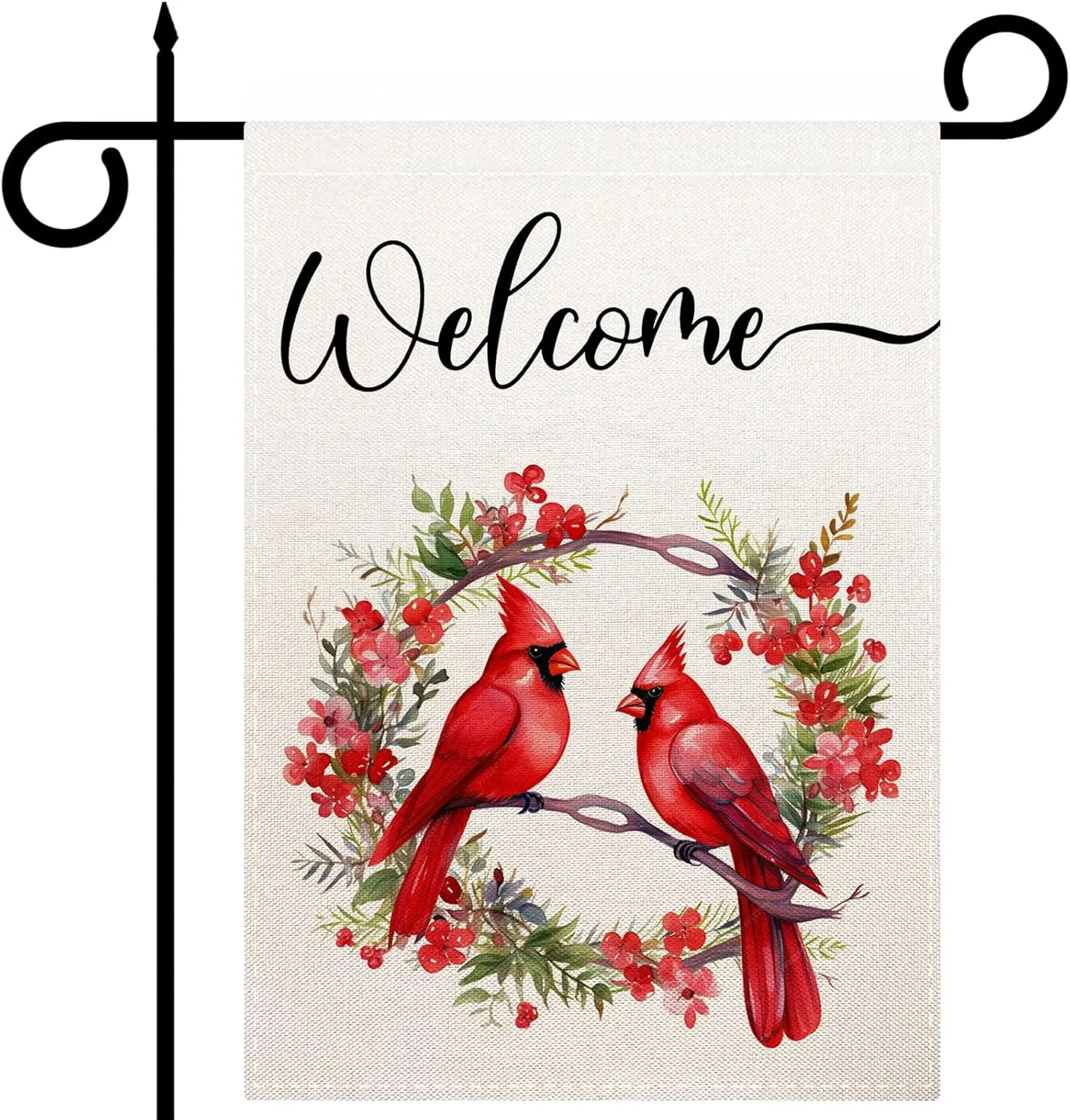 Bandera de jardín Cardinal para exterior, diseño de pájaros y flores rojas, bandera de bienvenida para patio, 12x18 pulgadas, doble cara, decoración exterior, estilo rústico de arpillera O LLX