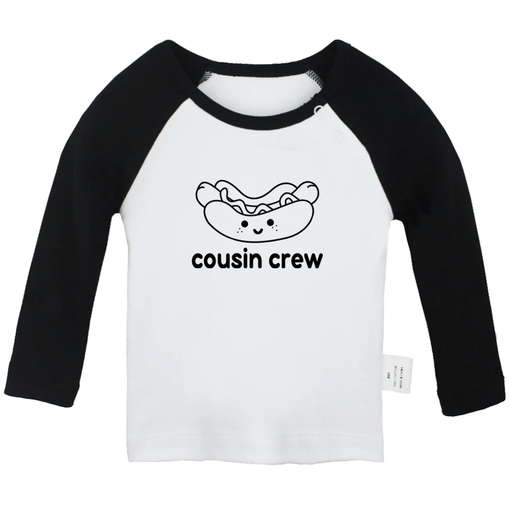 

New Cousin Crew Hot dog Printed Graphic Cute Baby T-shirts Kids Long Sleeves Tees 0-24M Infant T shirt Boys Girls Tops Clothes