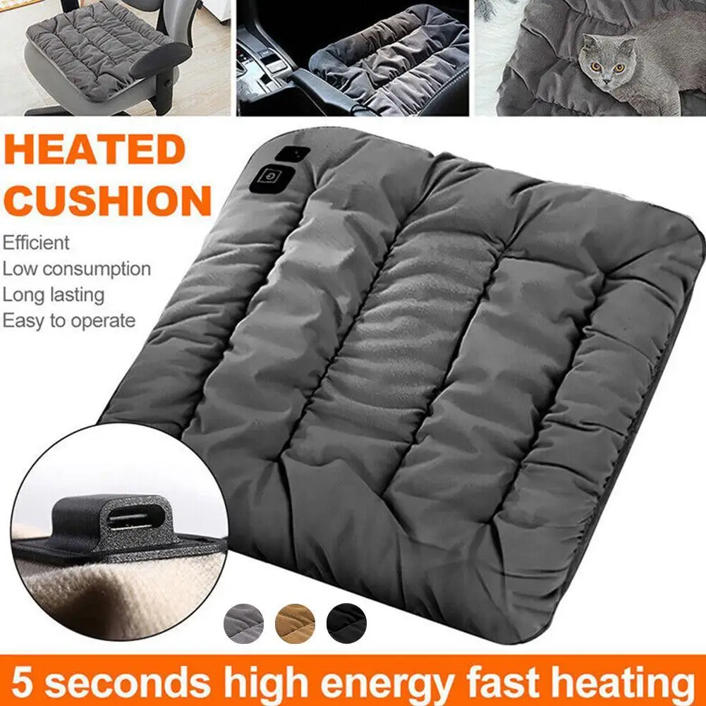 Car Heated Seat Cushion Wear Resistant Fast Heating Powered USB Electric Warmer Pad Auto-Off Heating Adjustable Temperature L9F5