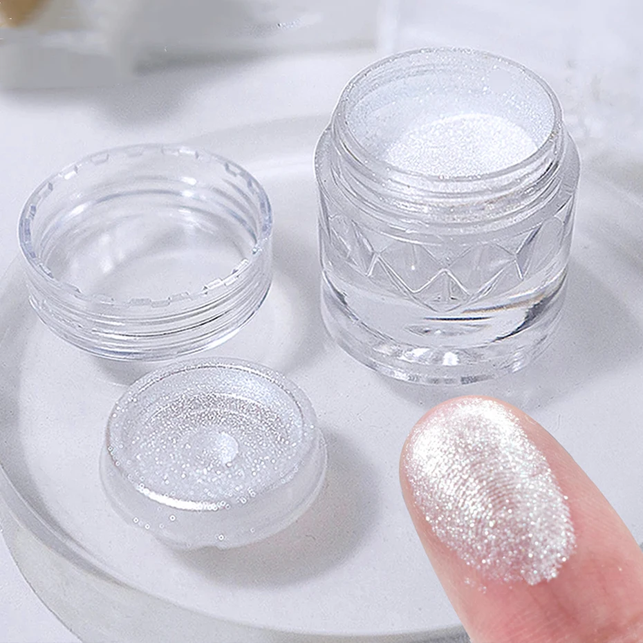 Pearl White Nails Glitter Dust Chrome Moonlight White Rubbing on Powder Silver Shell Mirror Pigment Nail Art Supplies Decoration