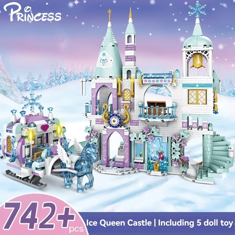 DIY 크리 에이 티브 아이스 캐슬 놀이터 하우스 하우스 캐리지 빌딩 블록 키트 클래식 모델 어린이 장난감 어린이 선물 742pcs