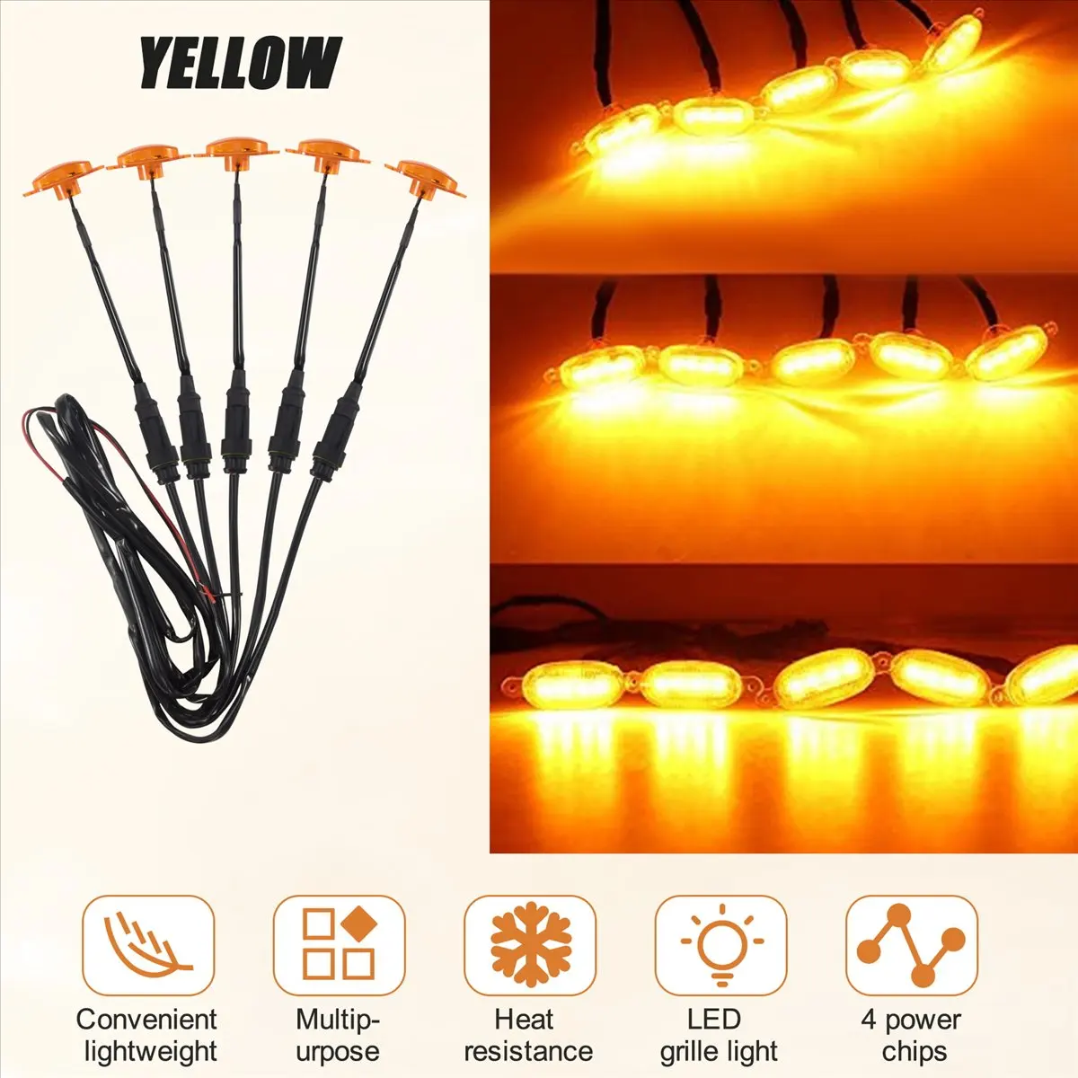 5PCS Car Front Bumper LED Grille Light Front Grille DRL Daytime Running Light for SUV 2014-2020-A10G