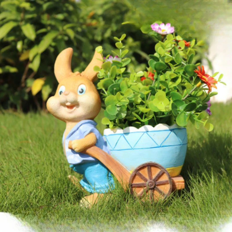 Cartoon Rabbit Ornaments, Outdoor Resin Crafts, Garden Courtyard Flower Jars, Creative Flower Pots, Animal Decoration Sculptures