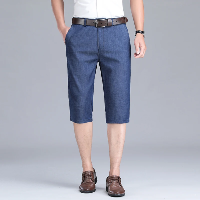 Men's Ultra-thin Lyocell Denim Shorts Summer Classic Fashion Straight Shorts Business Casual Short Jeans Male