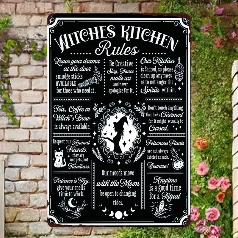 Vintage Witches Kitchen Rules Metal Sign - 