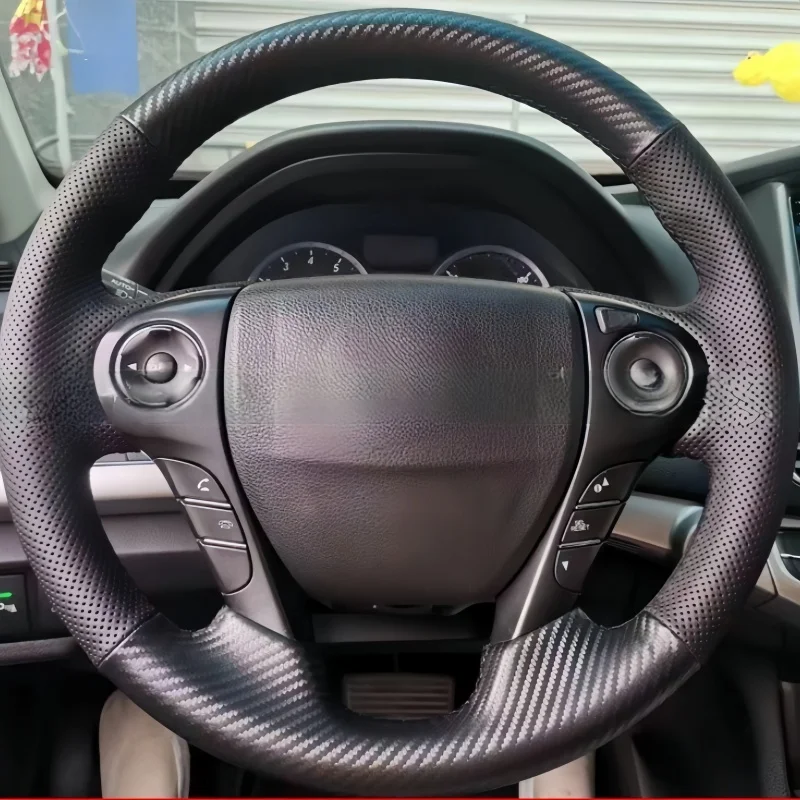 

DIY Black Custom Carbon Fiber Car Steering Wheel Cover For Honda Odyssey Elisen Accord 9 Crosstour 2013-2015 Car Accessories