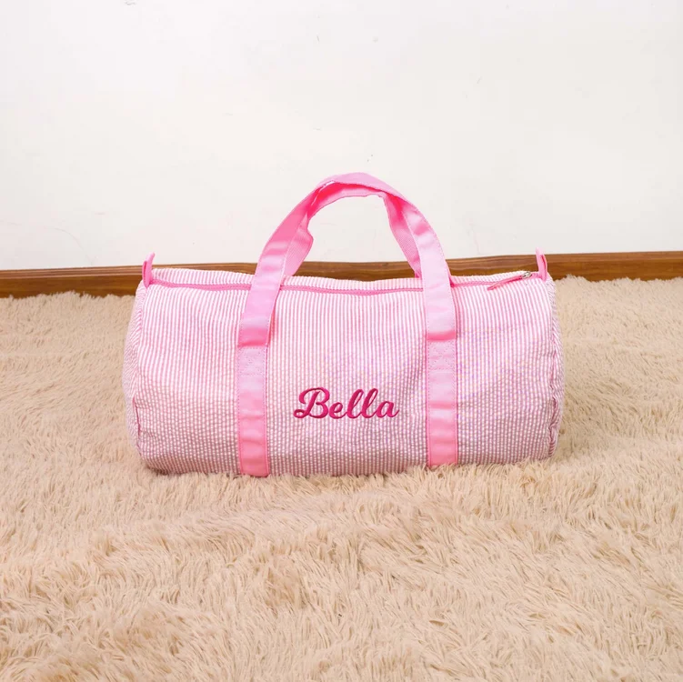 Personalized Baby Duffle Bag, Monogram Seersucker Travel Bag, Kids Dance Bag, Toddler Diaper Bag, Child Gifts, Overnight Bag