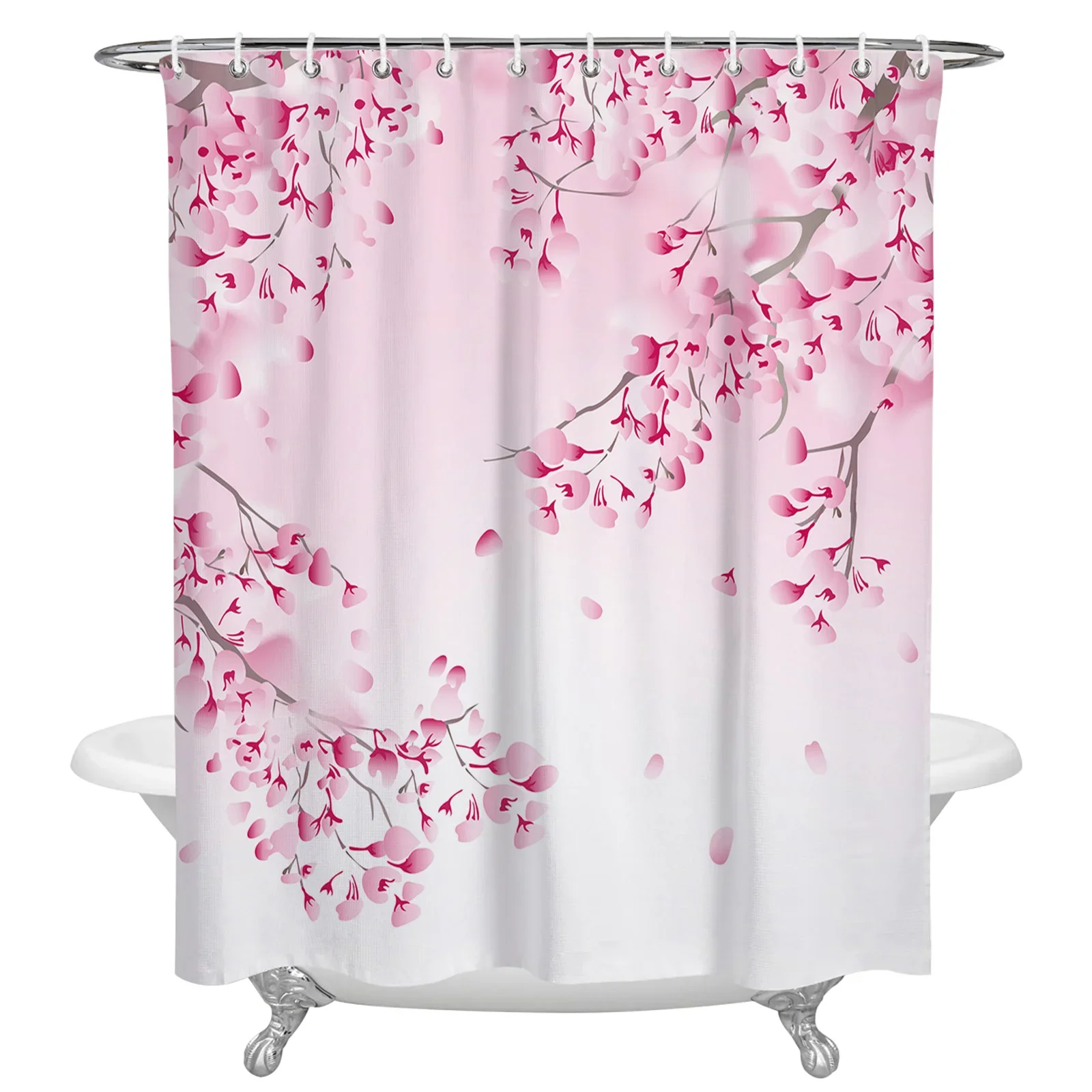 Japanese Style Sakura Cherry Blossom Flower Shower Curtains Waterproof Bath Curtains Home Decor Modern Luxury Bathroom Curtain