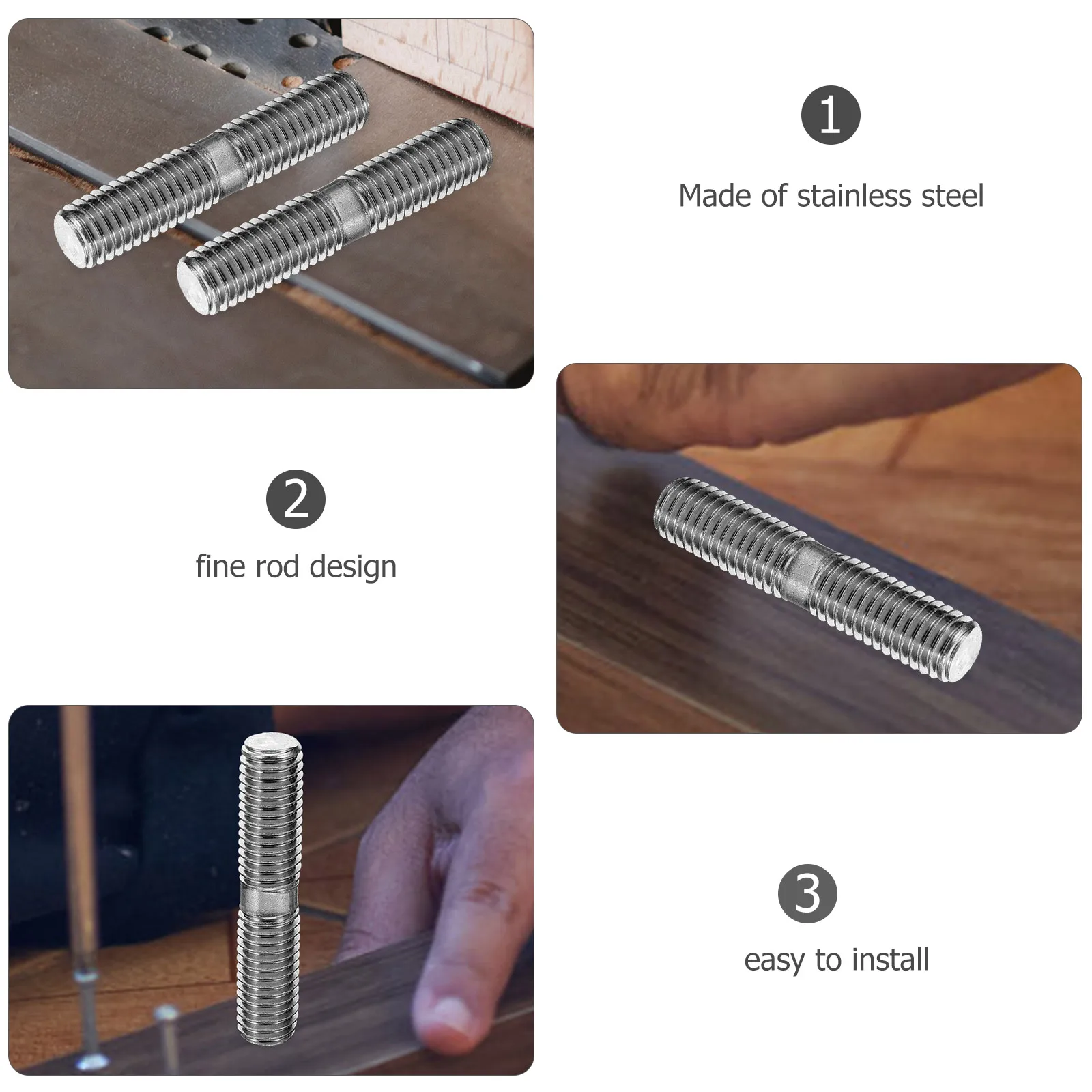 

10pcs Dual Head Bolts Stainless Steel Fine Rod Threaded Fasteners For Repair Metal Fixing Hardware Dual End Bolts