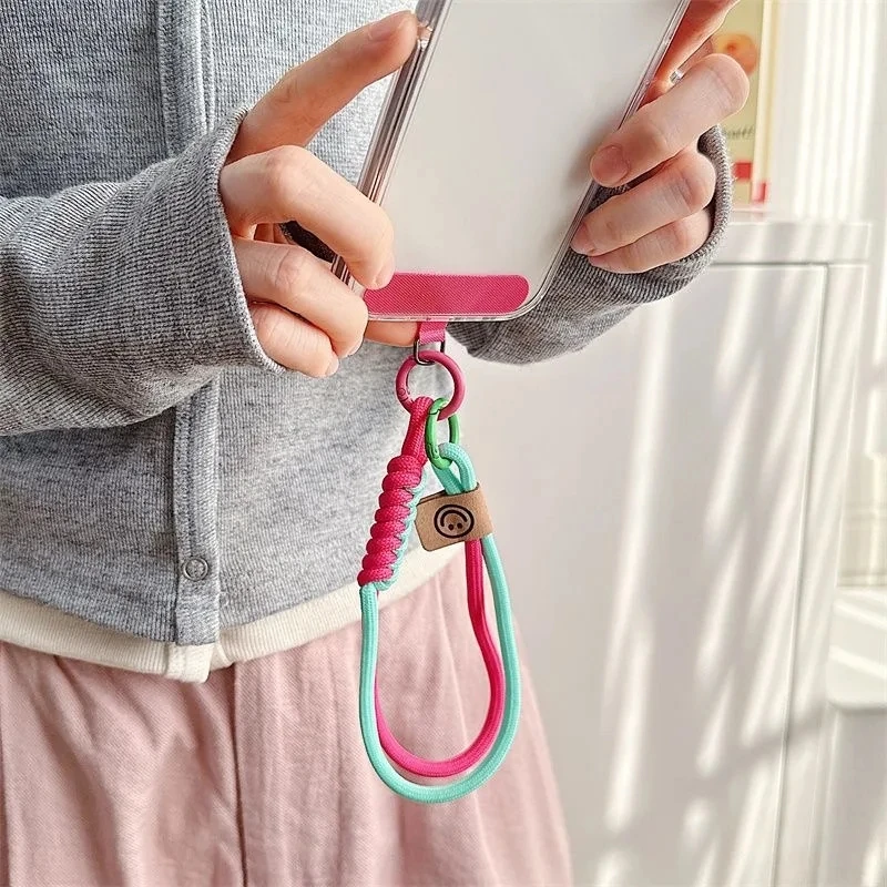 Ins British Style Contrasting Woven Phone Lanyard Short Handheld Trendy Phone Case Wrist Rope Doll Luggage Pendant Hanging Rope